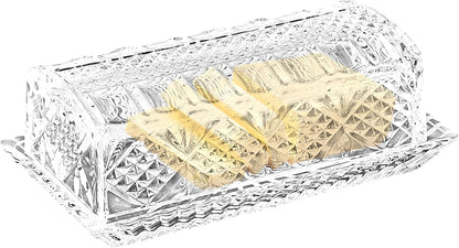 Large 7" x 3.75" x 2.75" Deep Danish Crystal Covered Butter Dish, Beautiful Decorative Design