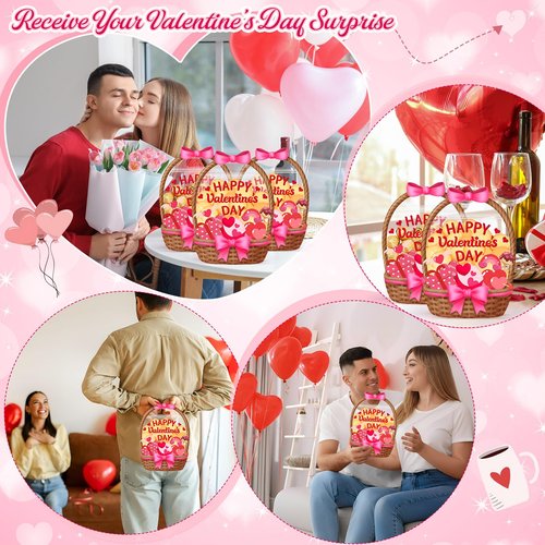 Fuutreo 25 Pcs Valentine's Day Gift Bags Heart Basket Treat Bags with Handles Reusable Plastic Favor Pouches for Holiday Candy Wrapping, Party Goodie Supplies, and Romantic Gift Decor(Pink Heart)