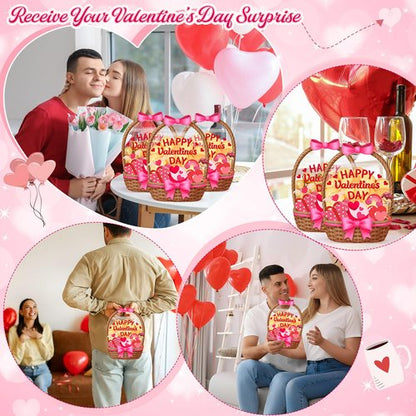 Fuutreo 25 Pcs Valentine's Day Gift Bags Heart Basket Treat Bags with Handles Reusable Plastic Favor Pouches for Holiday Candy Wrapping, Party Goodie Supplies, and Romantic Gift Decor(Pink Heart)