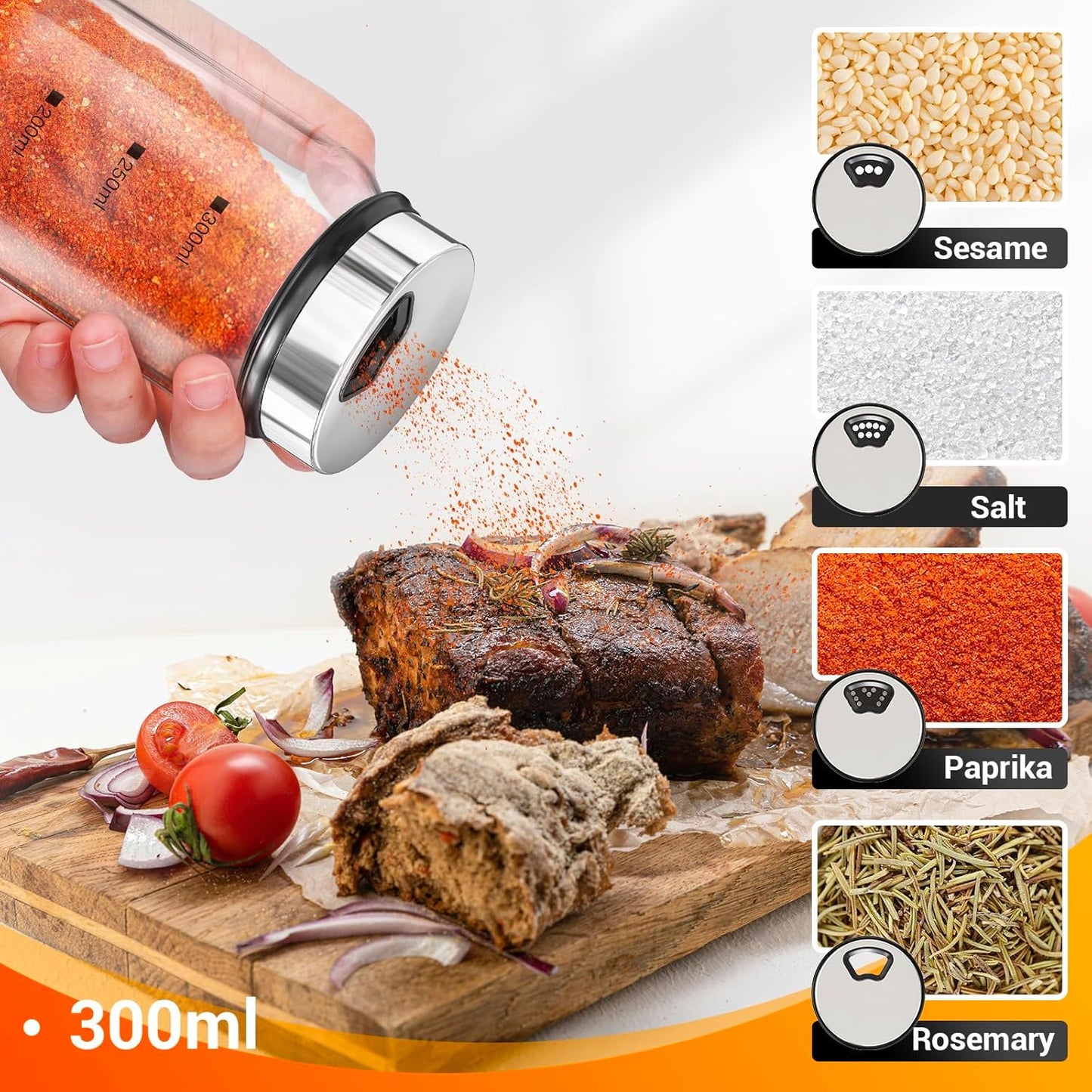 Set, 6 Pack 10oz 136 1 1 Segarty Spice Jar with Labels Large Spice Jars with Shaker Lids, Empty Glass Spices Bottles
