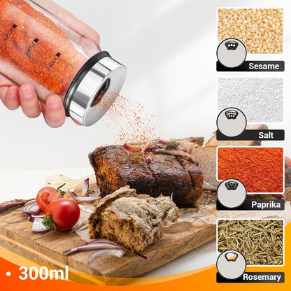 Set, 6 Pack 10oz 136 1 1 Segarty Spice Jar with Labels Large Spice Jars with Shaker Lids, Empty Glass Spices Bottles