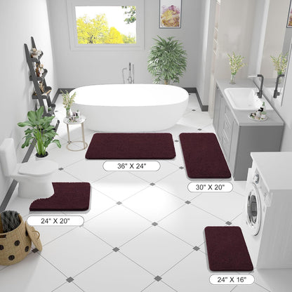 OLANLY Bathroom Rugs - Extra Soft Chenille Bath Mats | 30x20, Quick Dry, Machine Washable, Black Cherry