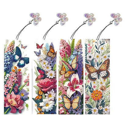 4pcs Butterfly Diamond Art Bookmarks,Flowers Diamond Painting Bookmark Kits for Adult,DIY Gem Art Small Crafts with Rhinestone Tassel,Paint by Diamonds for Birthday Reader Gifts(Butterfly02)