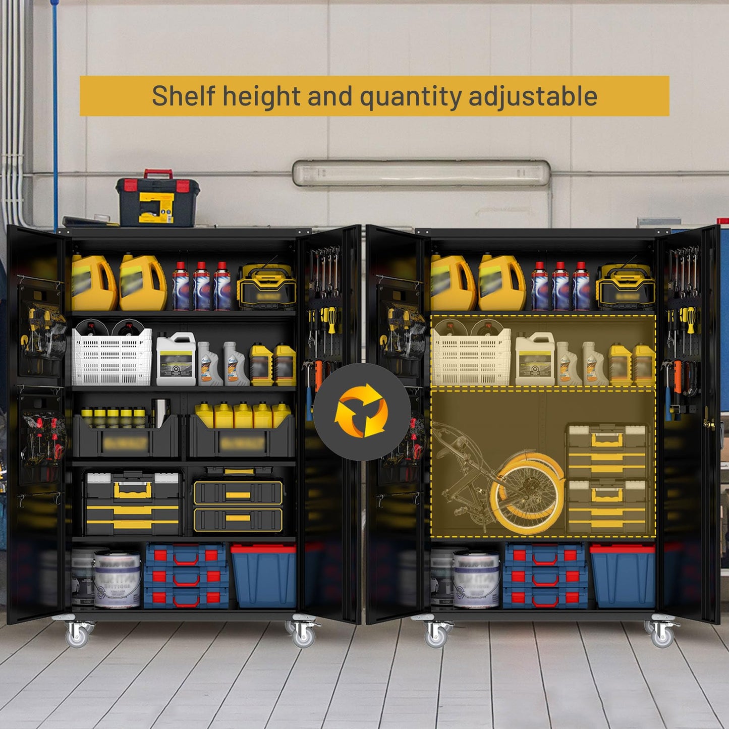 biosp 72" H Wide & Deep Garage Storage Cabinet with Wheels & Pegboards, Metal Storage Cabinet with Locking Door & Adjustable Shelves, Rolling Tool Cabinet for Garage, Shop, Office, 72"x43"x22"