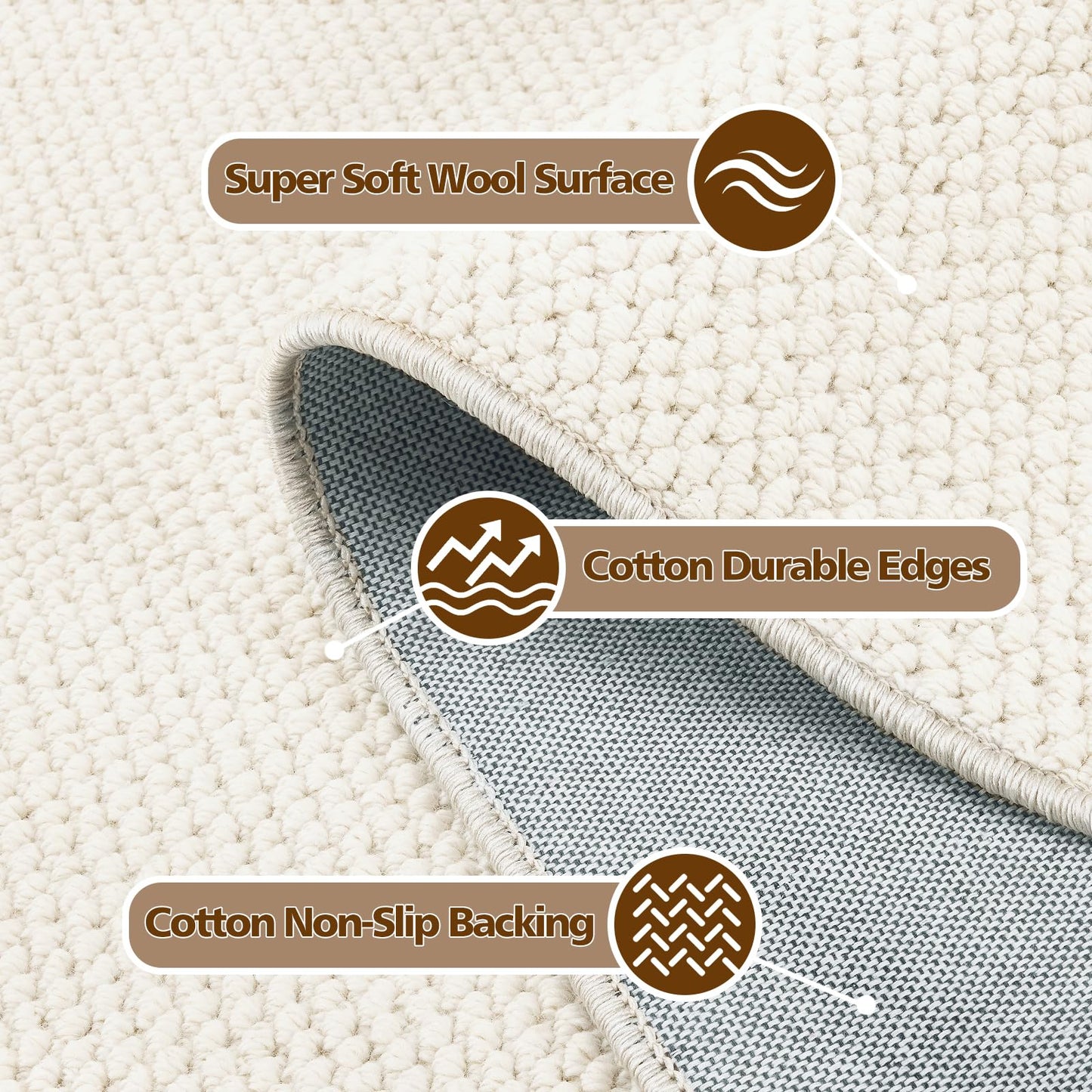 ANSSO Wool Rugs 8x10 for Living Room,80% Merino Wool and 20% Cotton Soft Tufted Area Rug with Cotton Non-Slip Backing,Large Area Rug for Bedroom Bedroom, Dining and Home Office (Cream White)