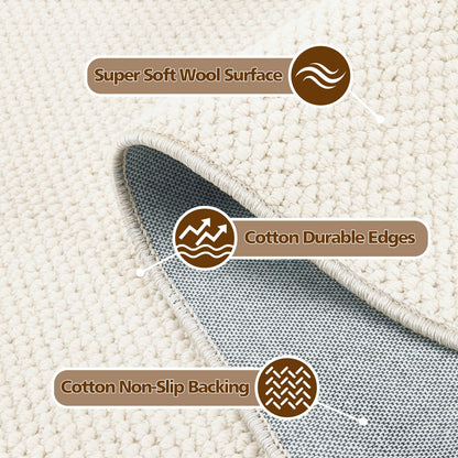 ANSSO Wool Rugs 8x10 for Living Room,80% Merino Wool and 20% Cotton Soft Tufted Area Rug with Cotton Non-Slip Backing,Large Area Rug for Bedroom Bedroom, Dining and Home Office (Cream White)
