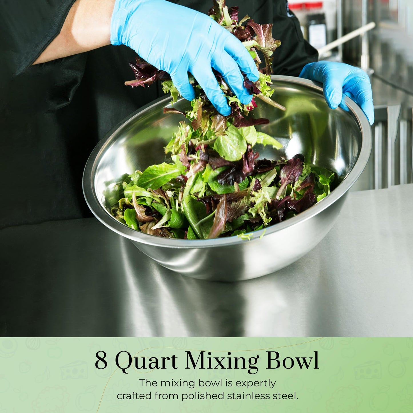 OCS Parts 8 Quart Mixing Bowls | Set of 2 | 13.25-Inch Stainless Steel Professional Grade Flat Base Mixing Bowls for Home and Commercial Kitchens