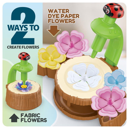 Wiyeang DIY Flower Bouquet Craft Kit for Kids, Water Absorbing Dyeing & Fabric Flowers, Light-Up Music Base, Bug Garden Theme, Creative Art Toy Gift for Girls Ages 3–6