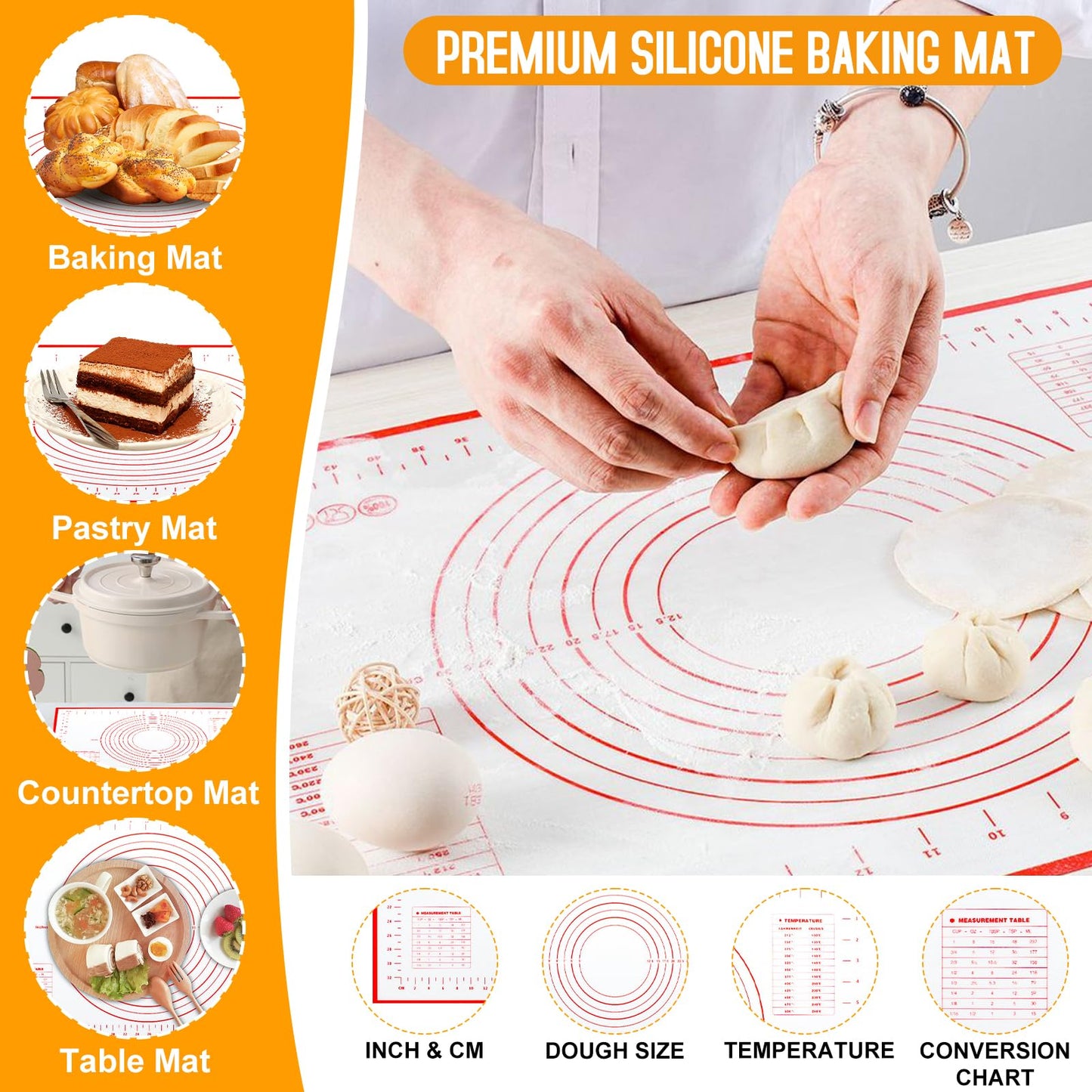 Wooden Rolling Pins for Baking, Small Dough Roller with Handle, Stainless Steel Pastry Blender Set with Pizza Dough Roller Docker, Pastry Cutter, Dough Cutter, Baking Mat, for Home Kitchen Cooking