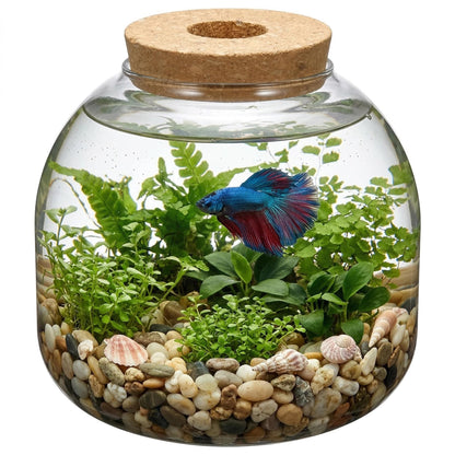 NUOBESTY Glass Terrarium Jar with Cork Lid, Hydroponic Plant Propagation Vase, Clear Round Betta Fish Bowl Tank for Moss Succulent Indoor Desktop Home Decor