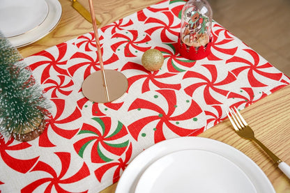 13x36 Inch Christmas Table Runner Candy Cane Swirl Lollipops Red Table Decoration for Home Seasonal Winter Xmas Holiday