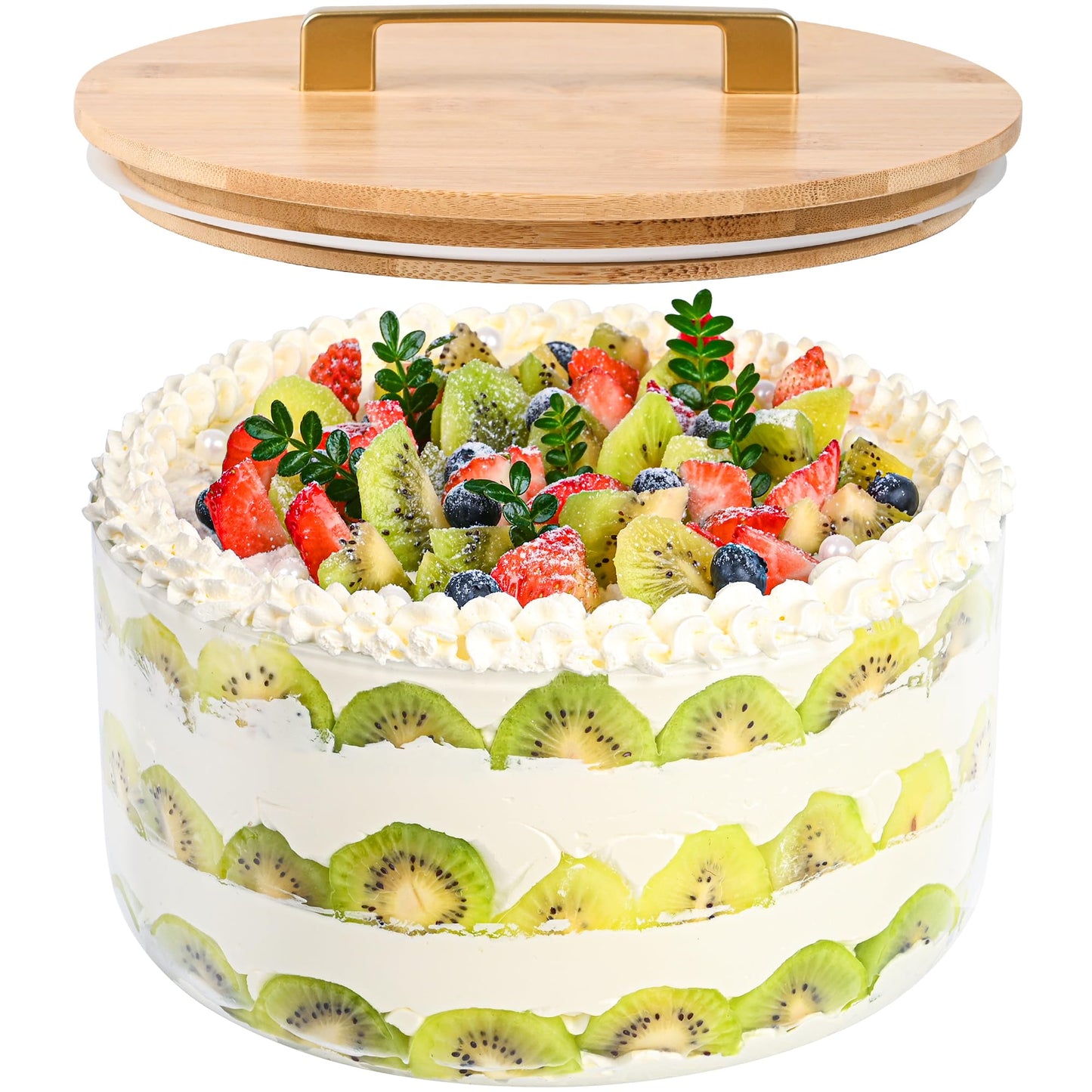 Soumeclu Glass Trifle Bowl with Airtight Lid, 197oz Large Salad Bowl, Glass Serving Bowl for Popcorn, Cake, Salad, Fruit, Baking, Dessert and Party Diy, BPA Free, Oven, Dishwasher Safe