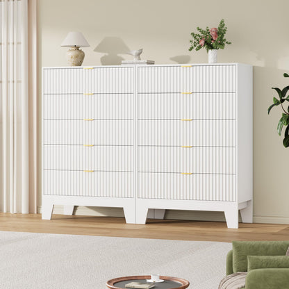 Garvee 5 Drawer Dresser for Bedroom, 47" Tall Fluted Chest of Drawers with Metal Handle, Modern Wooden Dresser TV Stand, Clothes Storage Organizer Wood Closet for Hallway, Entryway, White