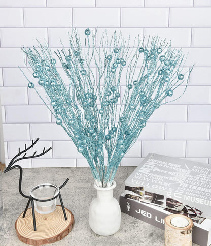 DearHouse 22 Pcs Christmas Glitter Berries Stems, 16.5 Artificial Picks for Holiday Crafts and Home Decoration (Blue)