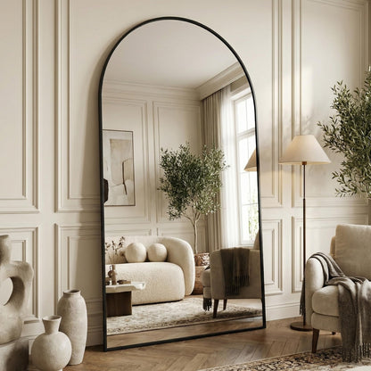 Suidia 86"x46" Arched Full Length Mirror with Stand, Full Body Mirror with Aluminum Frame, Freestanding/Leaning/Wall-Mounted, Floor Mirrors for Bedroom, Living Room, Entryway, Dressing Room, Black