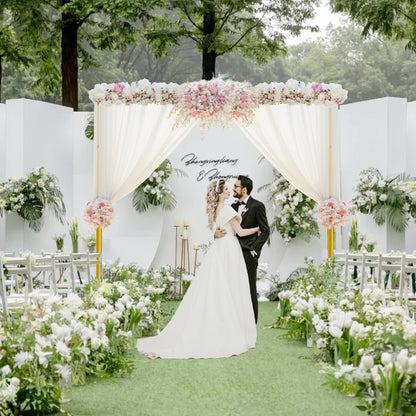 EMART Pipe and Drape Backdrop Stand Kit, 12ftx10ft Heavy Duty Adjustable Photo Background, Metal Frame with Flat Base for Wedding, Birthday Party, Banquet Decorations - Gold
