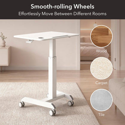 Mount-It! Laptop Cart Rolling Desk Adjustable Height with 28.5" x 22" Tabletop, Ergonomic Sit-Stand Workstation on Wheels Portable for Home Office, Dorm, Classroom, White