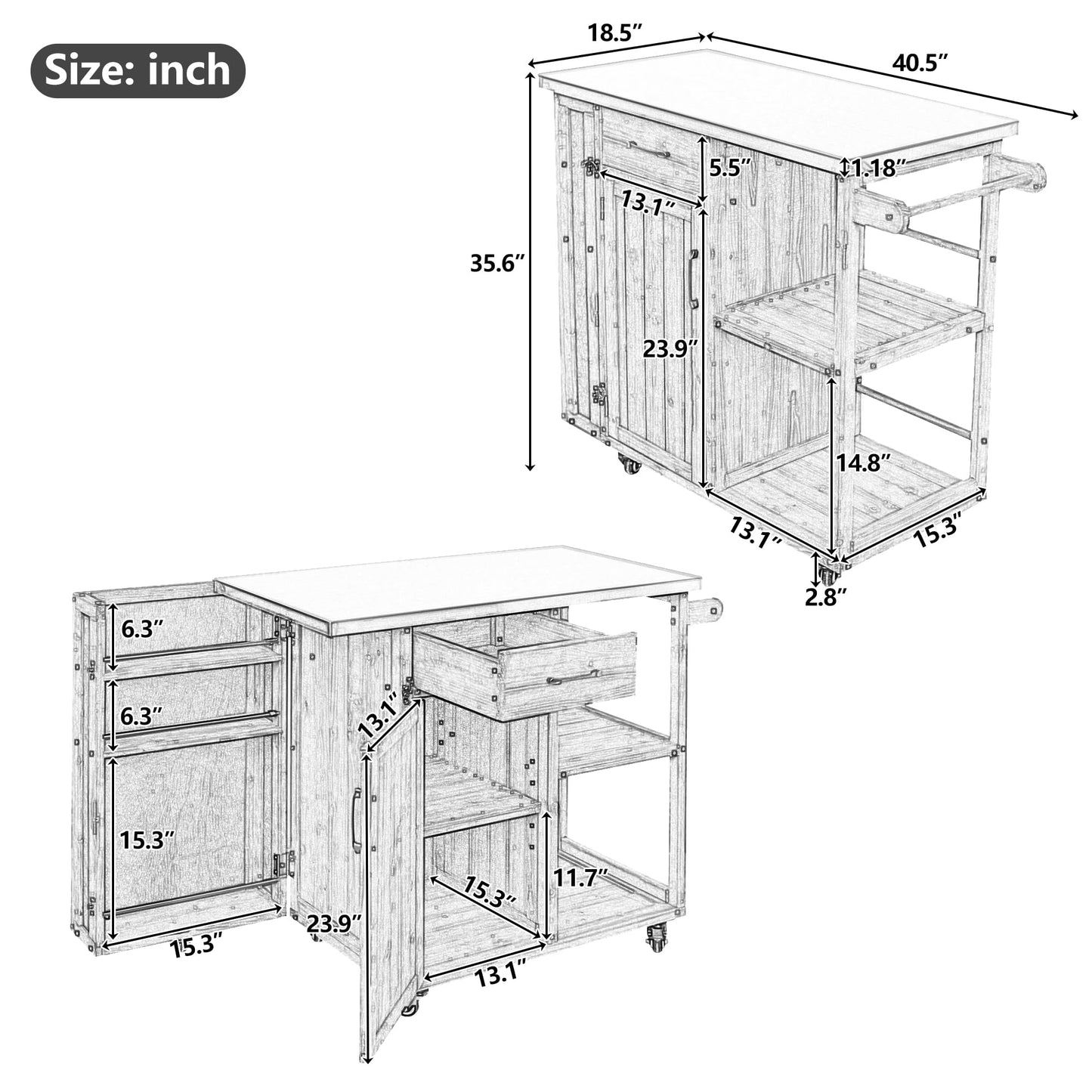 Outdoor Kitchen Island Cart with Stainless Steel Top, Rolling Grill Table with Storage Cabinet Drawer Shelves and Towel Rack, Wooden BBQ Prep Station with Lockable Wheels for Patio Backyard, White