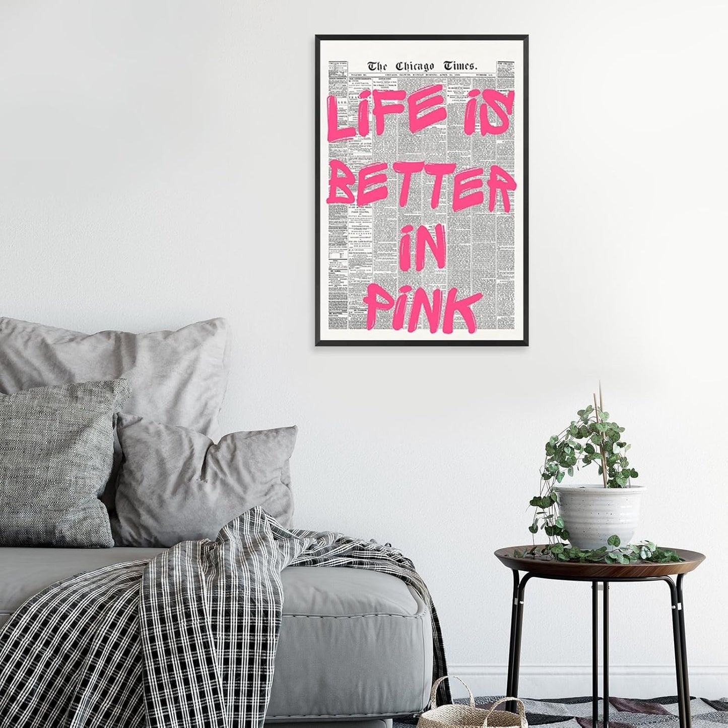 Skiennix Pink Wall Art - Retro Newspaper Canvas Poster with Positive Quote | Minimalist 16x24in Decor