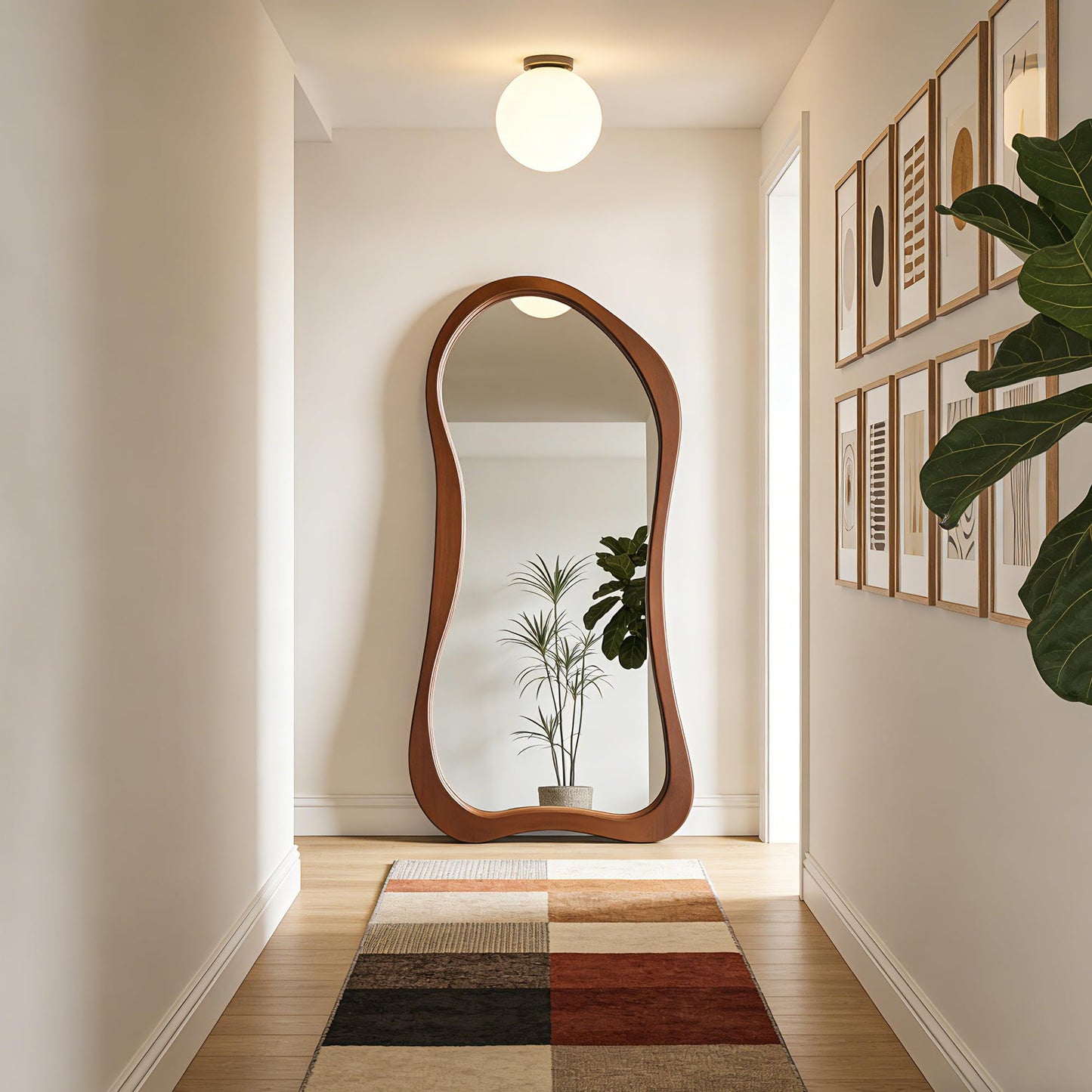 DAOYIJIAJU Large Irregular Mirror, 67"x31.5" Asymmetrical Full Length Mirrors with Solid Wood Frame, Premium Aesthetic Floor Mirror for Living Room Entryway Hallway Bedroom Cloakroom, Leaning/Hanging