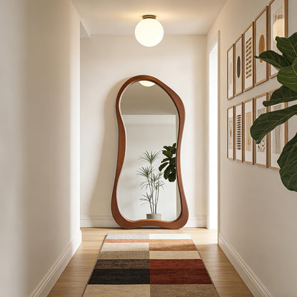 DAOYIJIAJU Large Irregular Mirror, 67"x31.5" Asymmetrical Full Length Mirrors with Solid Wood Frame, Premium Aesthetic Floor Mirror for Living Room Entryway Hallway Bedroom Cloakroom, Leaning/Hanging