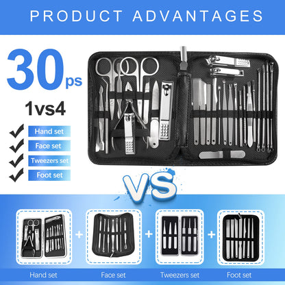 Manicure Set 30 in 1 Nail Clipper set, REDFLOW nail clippers, fingernail & toenail clippers, Manicure Tools, pedicure tools, Suitable for Travel Manicure Kit, Nail Set Kit With Everything Profe
