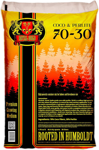 Royal Gold Coco & Perlite 70-30 Premium Soilless Growing Medium - High Porosity Mix, 1.76 Cu Ft for Indoor & Greenhouse Use