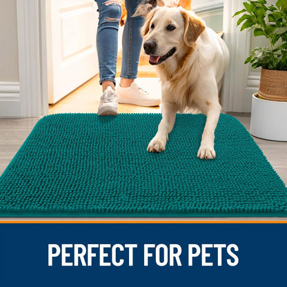 OLANLY Dog Door Mat - Absorbent Non-Slip Mud Mat for Dogs | Quick Dry Chenille, 35x24, Lake Blue