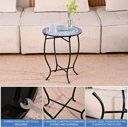 Aonagi 14 17 Round Side Table, Indoor Outdoor Small Side Table, Weather Resistant Black Metal Side Table for Livingroom