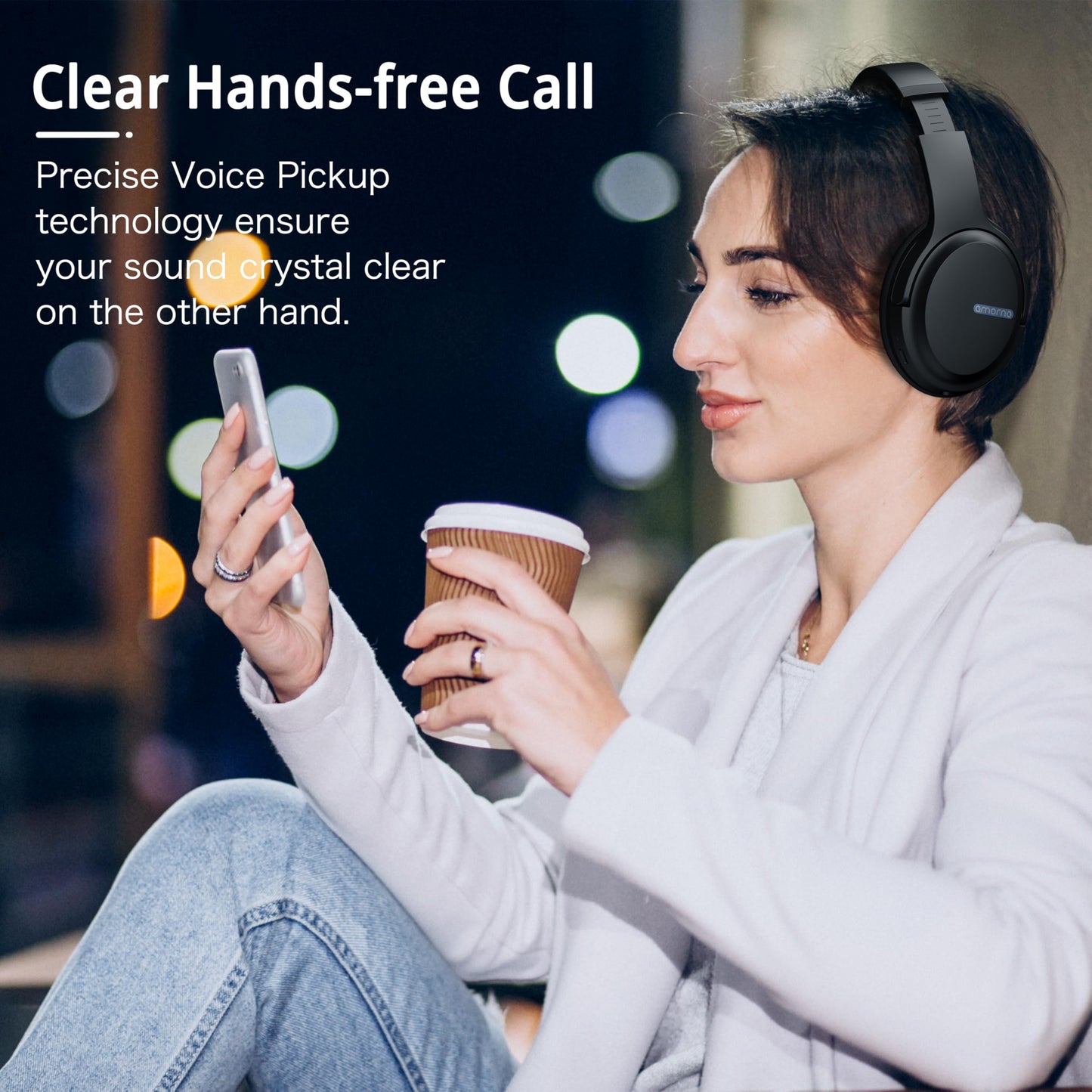 AMORNO Bluetooth Headphones Over Ear, 68 Hours Playtime Wireless Headphones with Mic, Foldable Adjustable Lightweight HiFi Stereo Headset for Cellphone/PC/Work/Travel/Home/Office (Black)