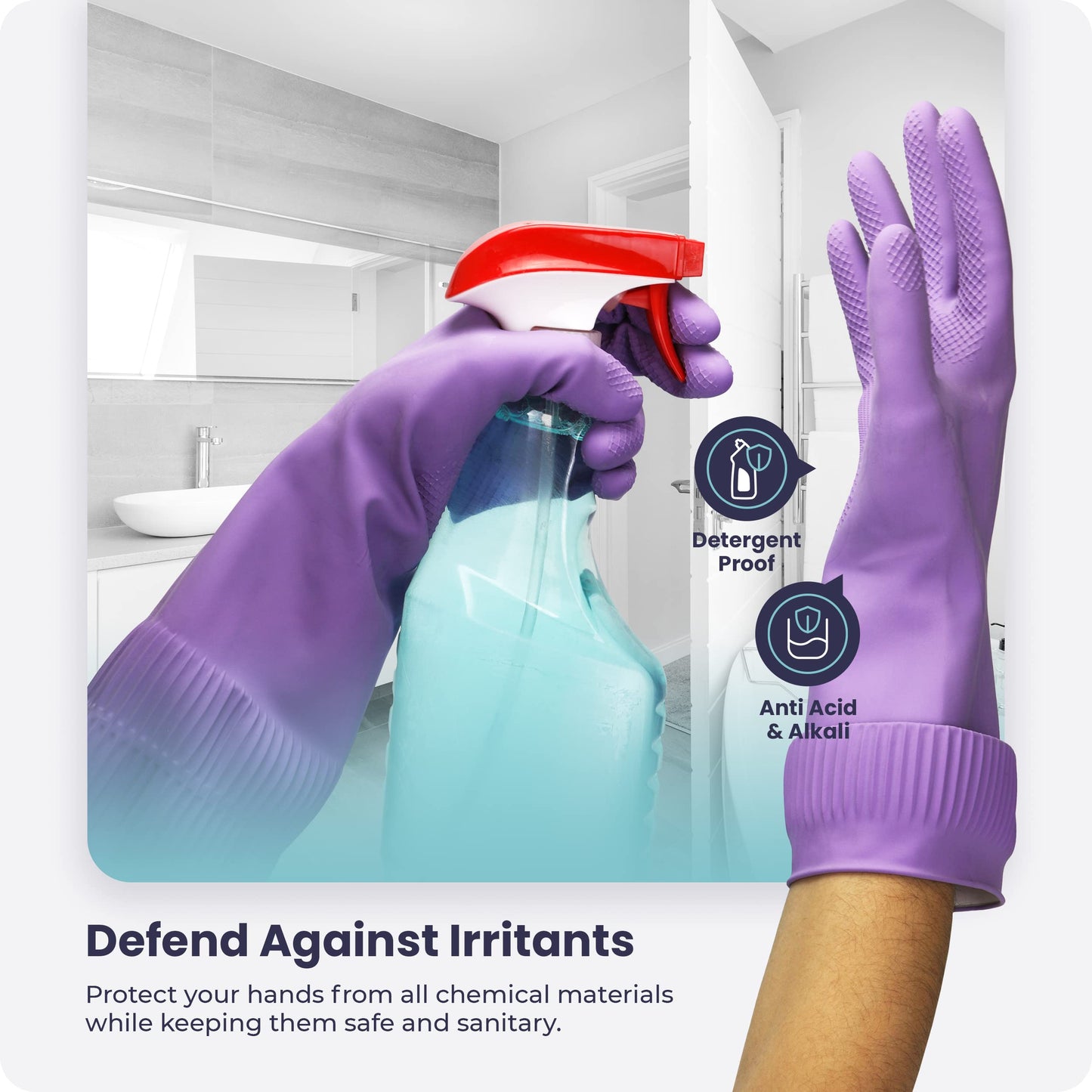 FMP Brands Dishwashing Gloves, 12 Pairs, 15 Inch Extra Long Rubber Gloves for Washing Dishes, Non-Slip Design, Medium, Purple