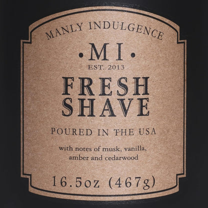 16.5 oz 60 Manly Indulgence Fresh Shave Jar Candle - Musk, Vanilla & Bergamot - Woodsy Amber & Cedarwood - Up to Hour