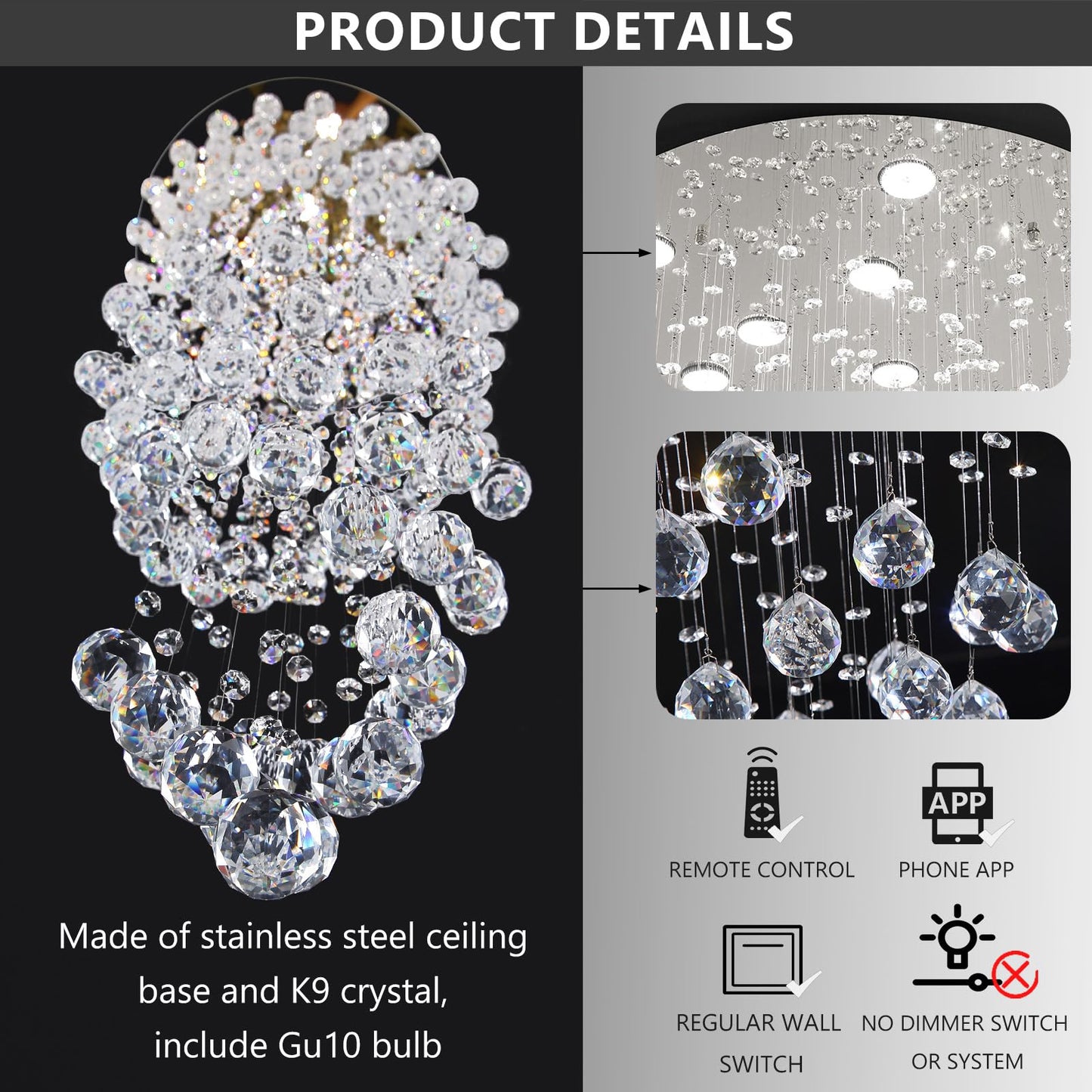 cenozo D24'' x H78'' Crystal Chandelier for Staircaes Glam Chandelier Large Raindrop Chandeliers LED Dimmable High Ceiling Light Fixtures for Hallway Foyer Entryway