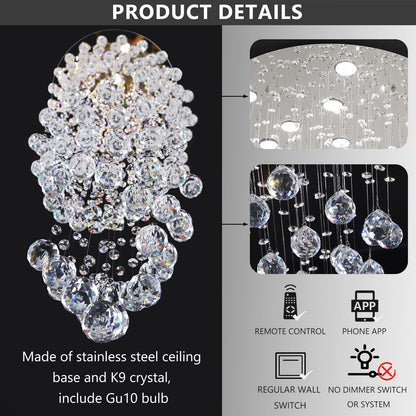 cenozo D24'' x H78'' Crystal Chandelier for Staircaes Glam Chandelier Large Raindrop Chandeliers LED Dimmable High Ceiling Light Fixtures for Hallway Foyer Entryway