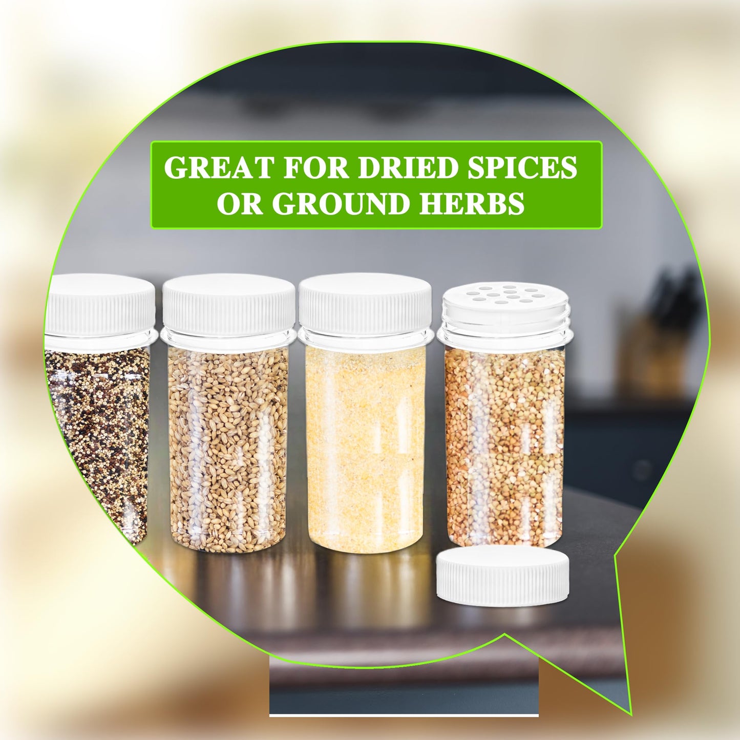 Conagel 150 Pack 1 oz Mini Plastic Spice Jars with Sifters Clear Empty Seasoning Bottles with White Caps for Travel Storing Spice Seasoning Powders