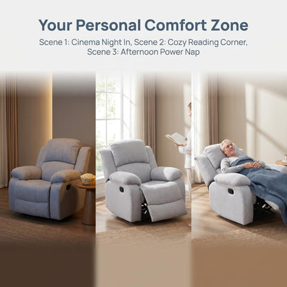Trygoal Manual Recliner Chair, Nursery Rocking Chair, Linen Recliner Chair for Adults, Lazy Boy, Gaming Recliner wih Overstuffed Arms, Suitable for Home Theater, Living Room, Bedroom, Gray