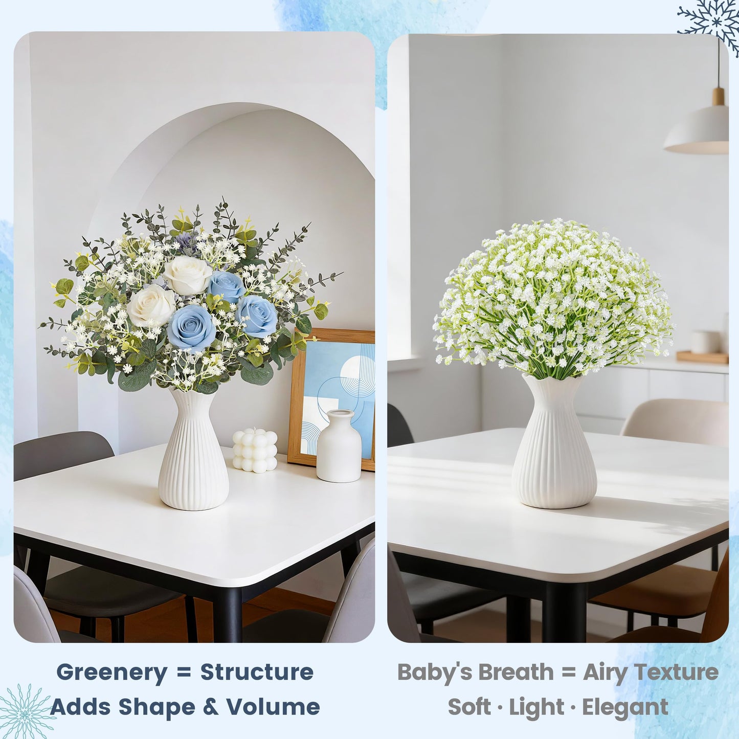 Der Rose 24Pcs Mixed Eucalyptus Stems&Babys Breath Artificial Flowers Bulk, Fake Flowers DIY Kit with Silver Dollar Leaves, Artificial Greenery Stems for Home Table Centerpieces Wedding Bouquets Decor