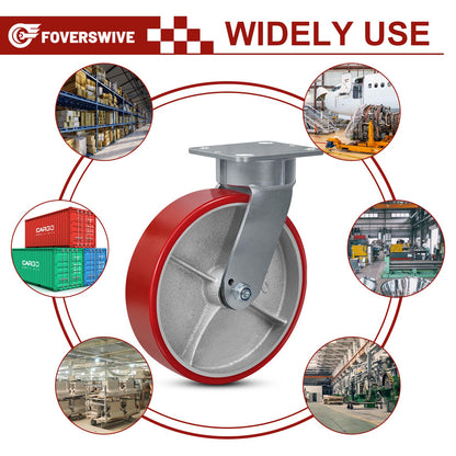 8"x2" Kingpinless Casters 10000LBS Capacity (Set of 4), Polyurethane Wheels with Roller Bearing for Heavy Duty Platform Truck, U-Boat Cart (4 Swivel)