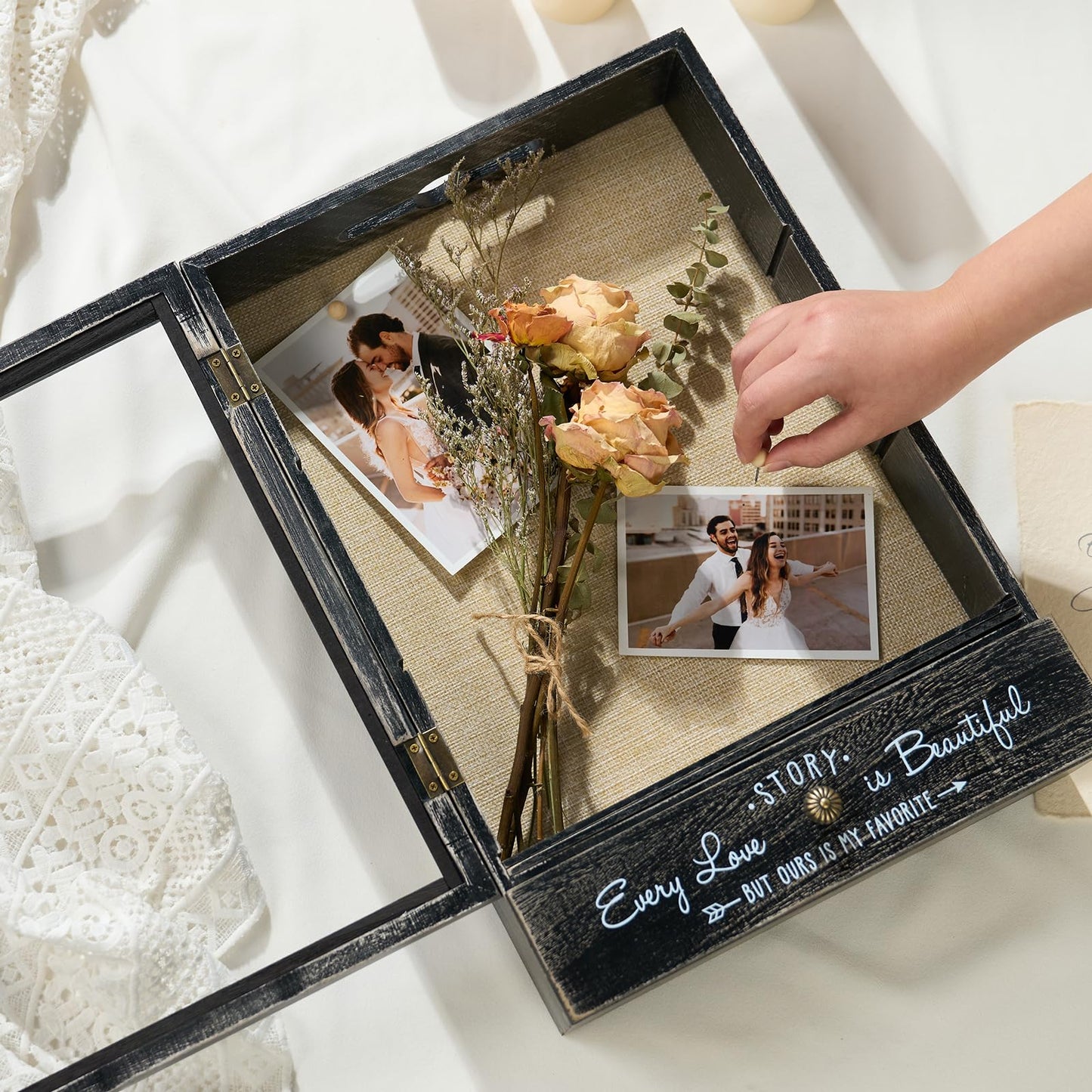 AW BRIDAL 11X16 Large Shadow Box Picture Frames Deep Shadow Boxes Display Cases with Removable Shelves and Drawers, Black Wooden Memory Boxes for Keepsakes with Slot Ideas