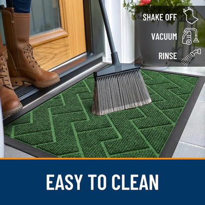 OLANLY Waterproof All-Season Front Door Mat - Sturdy Natural Rubber, Easy Clean Herringbone Design (Green, 59x35)