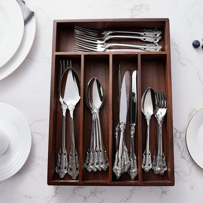 KEAWELL Luxury 20 Pieces 18/10 Stainless Steel Flatware set, Service for 4, silver plated with gold accents, Fine Silverware set and Dishwasher Safe (Silver)