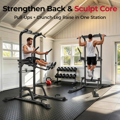 FLYBIRD PT6 Heavy Duty Power Tower with Assisted Leg Raise, Multi-Function Pull Up Bar & Dip Station for Core and Ab Training, Home Gym Equipment, 800 LBS Capacity | FED Fitness