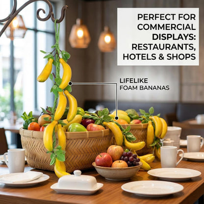 Veemoon 2pcs Artificial Small Hanging Bananas Bunch, Farmhouse Wall Fake Fruit Decoration Artificial Bananas String Lifelike Foam Tropical Fruit Ornament for Home Shop Window Display Props, 23.19"