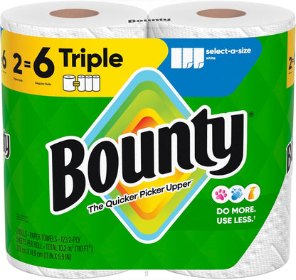 Bounty Select-A-Size Paper Towels - White, 2 Triple Rolls for Ultimate Absorbency