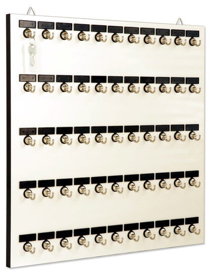 Stand Company Key Rack, Key Holder # 55MWN, Extra Space 55 Bolted Metal Hooks with Customize Nameplate, (60 Sets of Tag & Ring Included) - Made in USA