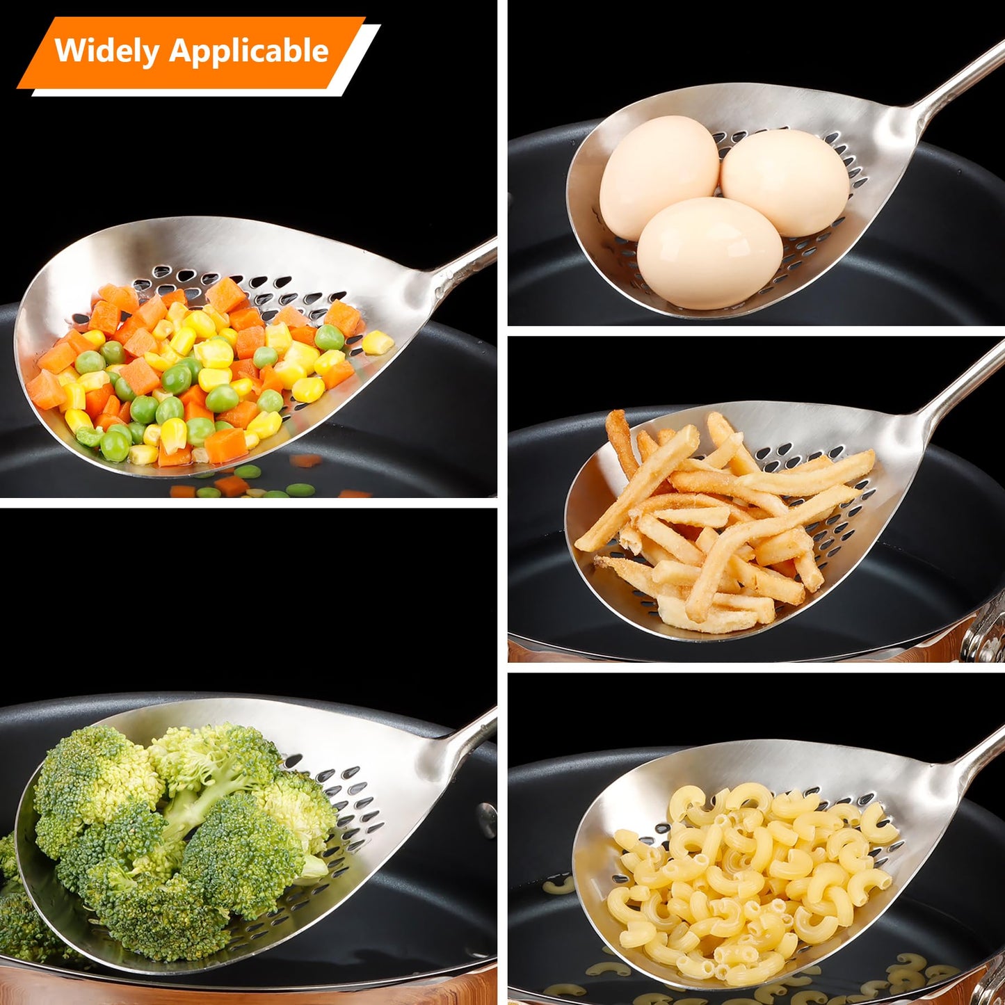 GLENDAVENY Skimmer Slotted Spoon, 304 Stainless Steel Spider Strainer Skimmer Ladle Spoon for Cooking and Frying, Pasta, Spaghetti, 4.3 inch, Dishwasher safe