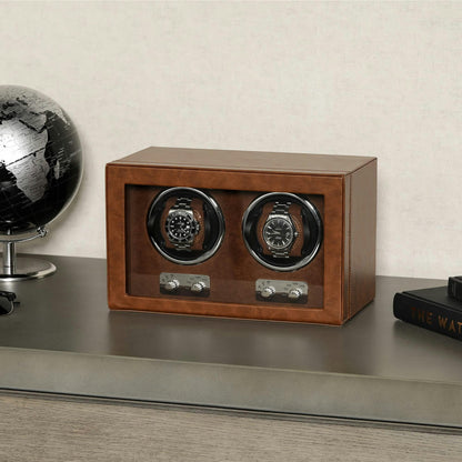 ROTHWELL Double Watch Winder for Automatic Watches with Quiet Motor with Multiple Speeds and Rotation Settings (Tan / Brown)