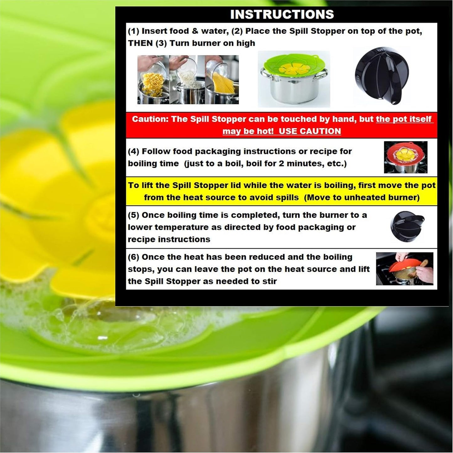 PureGenius Boil Over Spill Stopper Lid Cover, 10.2 inch (Green) Kitchen Tool for Pots Pans Lid Boil Over Prevention