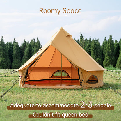 WaldZimmer Canvas Bell Tent 10ft Ginger with Stove Jack and Zipped Removable Floor, Luxury Outdoor Glamping Yurt Cotton Tent for Family Truck Car Camping Hunting Party