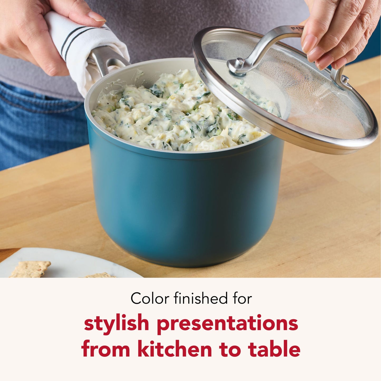 KitchenAid Hard Anodized Ceramic Induction Nonstick Pots and Pans Set with Saucepans, Frying Pans, Stockpot, and Lids, Dishwasher Safe, 9 Piece Cookware Set with Stainless Steel Handles - Agave Blue